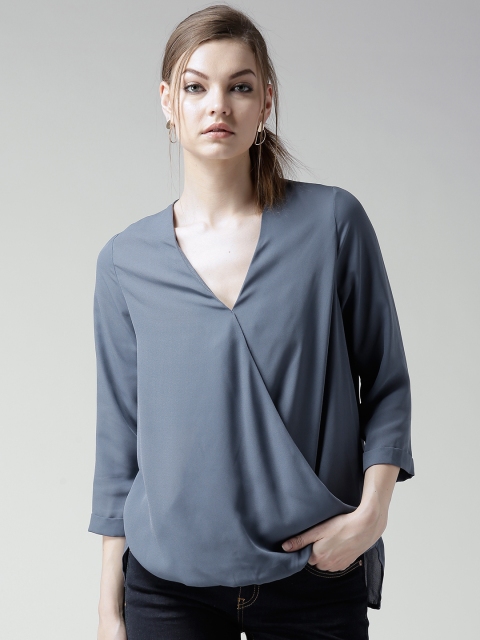 

New Look Grey High-Low Top with Overlapping Detail