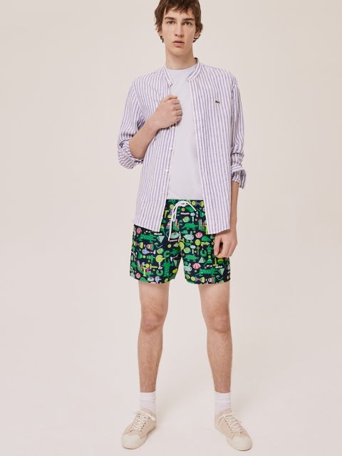 

Lacoste Men Green & Pink Printed Regular Fit Regular Shorts