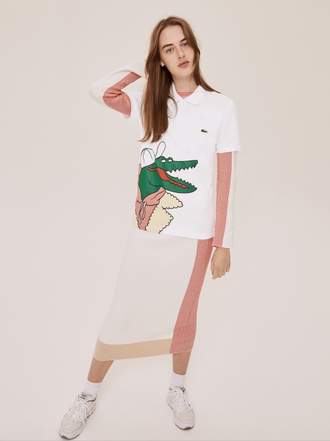 

Lacoste Unisex White Printed Polo Collar T-shirt