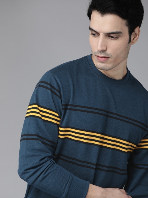 

Roadster Men Navy Blue & Black Striped Sweatshirt