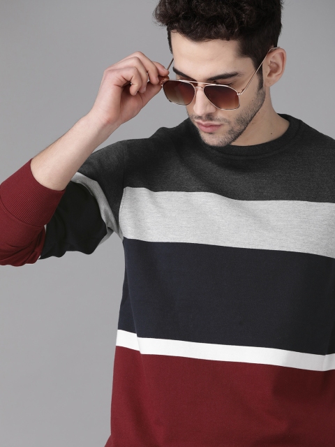 

Roadster Men Maroon & Grey Striped Sweatshirt