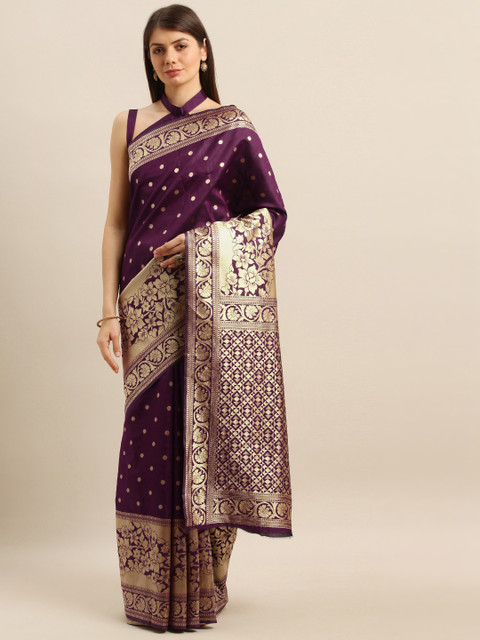 

SHAVYA Purple & Gold-Toned Pure Silk Woven Design Banarasi Saree