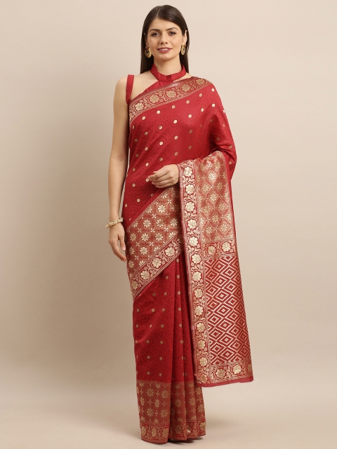 

SHAVYA Red & Beige Pure Silk Woven Design Banarasi Saree
