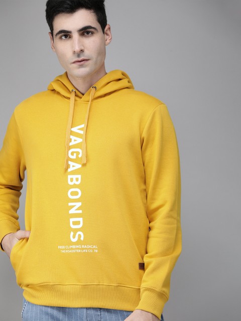 

Roadster Men Mustard Yellow & White Printed Hooded Sweatshirt