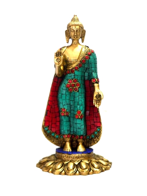 

CraftVatika Gold-Toned & Green Standing Buddha Brass Idol