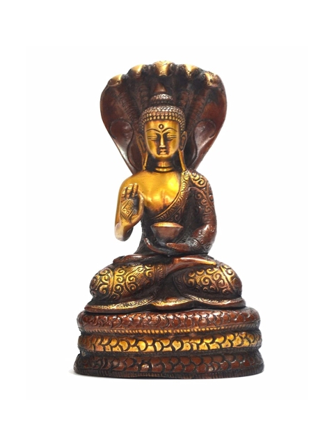 

CraftVatika Gold-Toned & Brown Vitarka Blessing Buddha Under Snake Idol Showpiece