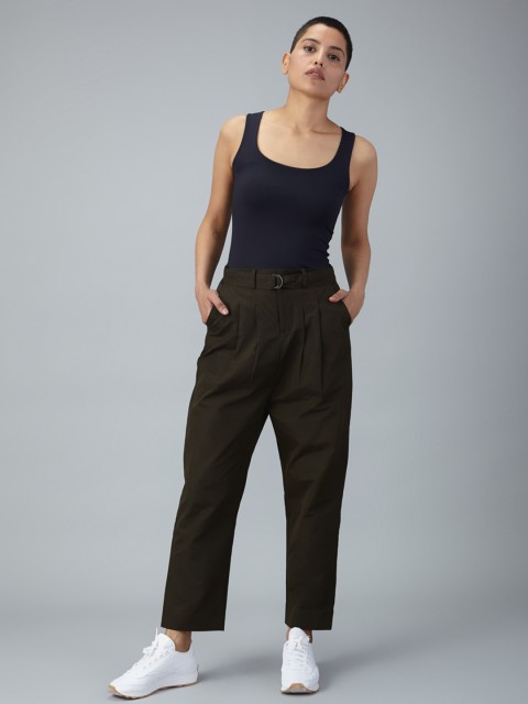 

Bhaane Women Olive Green Loose Fit Solid Regular Trousers