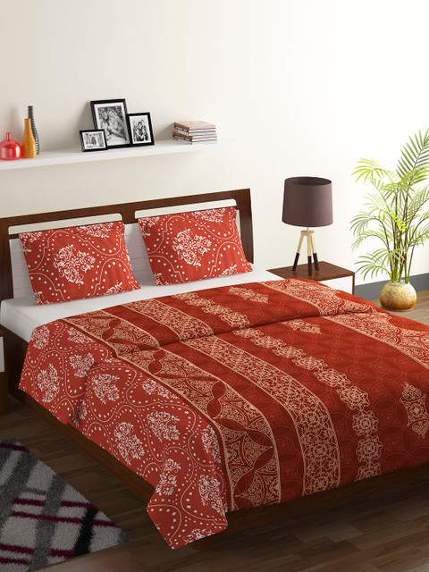 

BOMBAY DYEING Rust Abstract 104 TC Cotton 1 Queen Bedsheet with 2 Pillow Covers