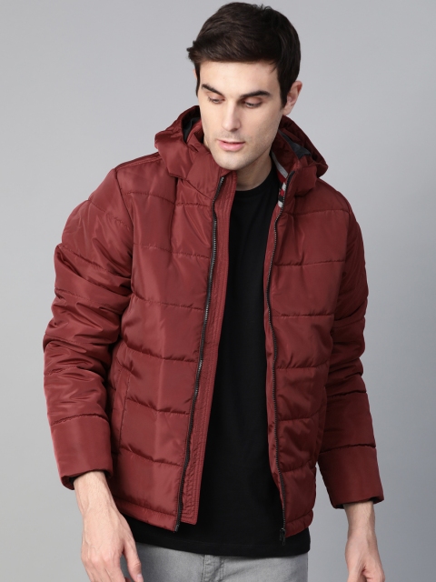 

Roadster Men Maroon Solid Hooded Padded Jacket