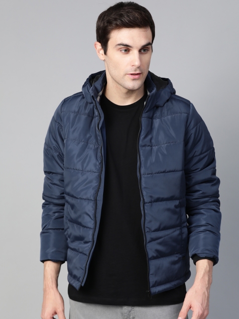 

Roadster Men Navy Blue Solid Hooded Padded Jacket