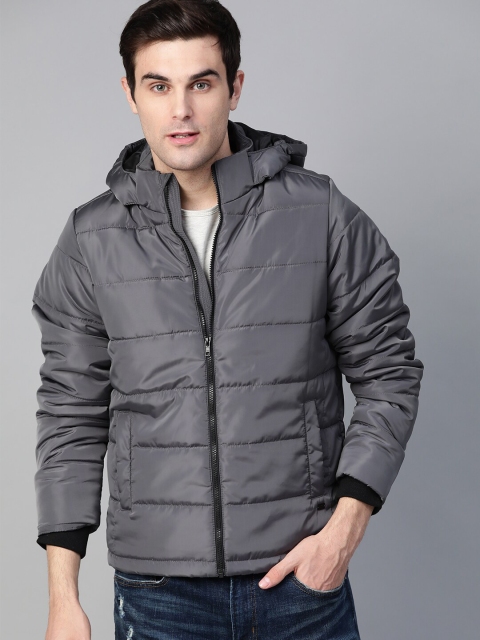 

Roadster Men Grey Solid Padded Jacket with Detachable Hood