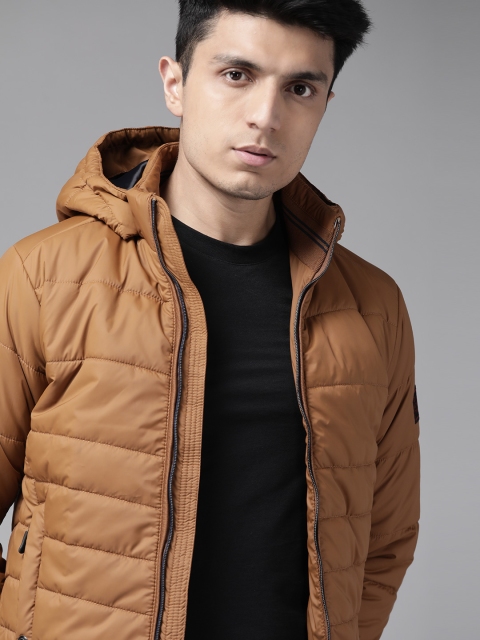 

Roadster Men Mustard Brown Solid Detachable Hooded Padded Jacket