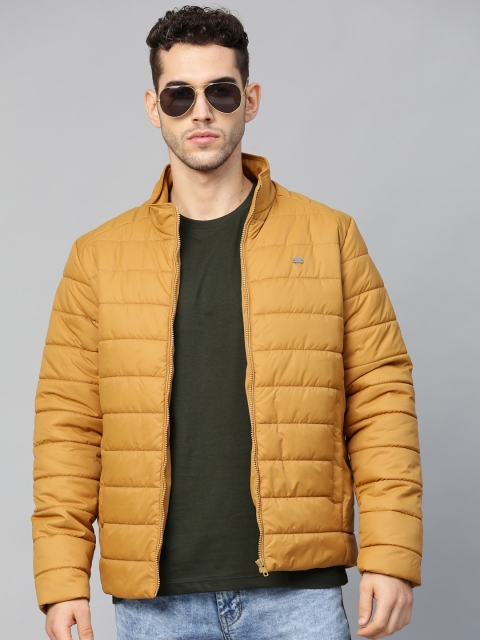 Men Mustard Yellow Solid Padded Jacket