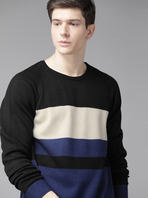 

Roadster Men Black & Blue Striped Acrylic Pullover