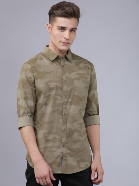 

Horsefly Men Khaki Slim Fit Printed Casual Shirt