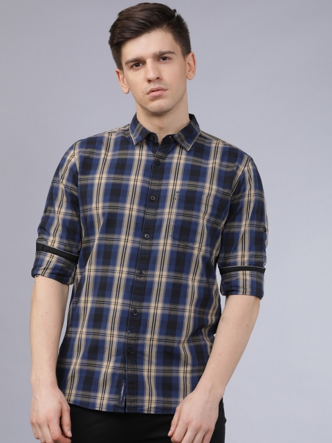 

Horsefly Men Blue & Beige Slim Fit Checked Casual Shirt