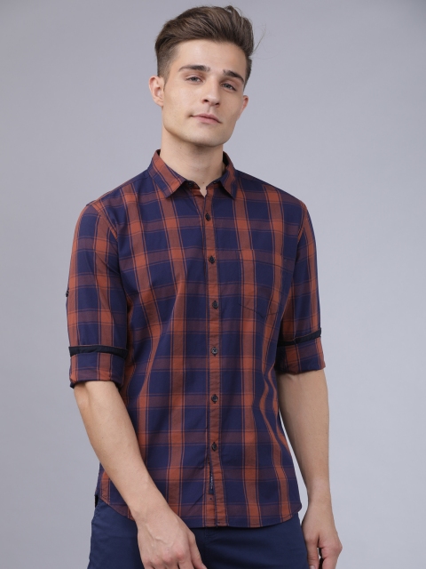 

Horsefly Men Navy Blue Slim Fit Checked Casual Shirt