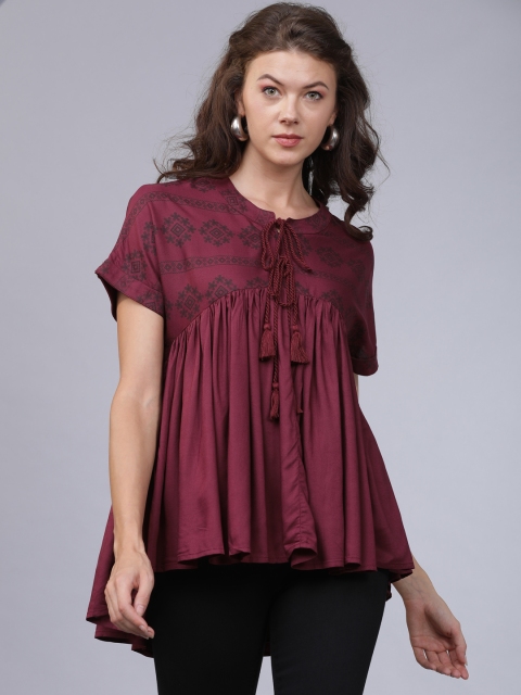 

Mumbai Slang Chic Women Maroon Printed A-Line Top