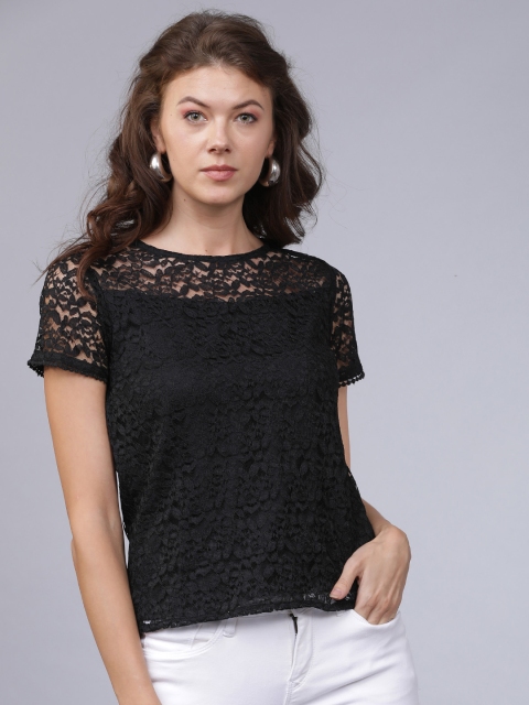

Mumbai Slang Chic Women Black Self Design Top
