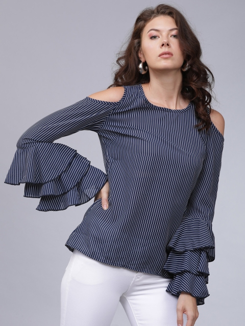 

Mumbai Slang Chic Women Navy Blue Striped Top