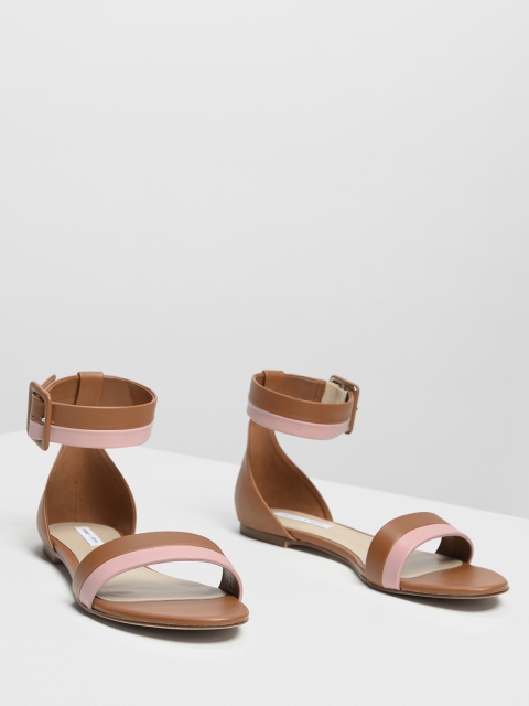 

CHARLES & KEITH Women Brown & Pink Colourblocked Open Toe Flats
