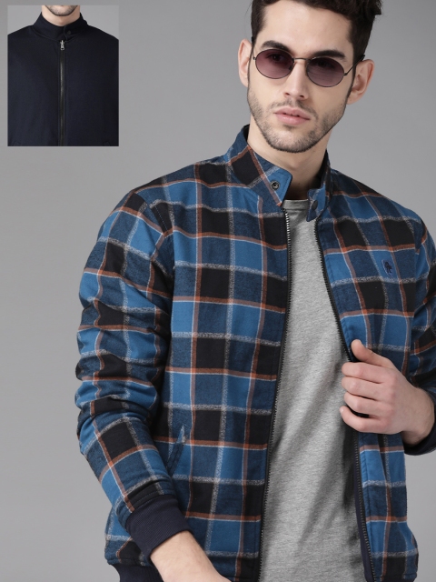 

Roadster Men Blue & Black Checked Reversible Bomber Jacket
