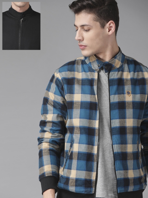 

Roadster Men Blue & Black Checked Reversible Bomber Jacket