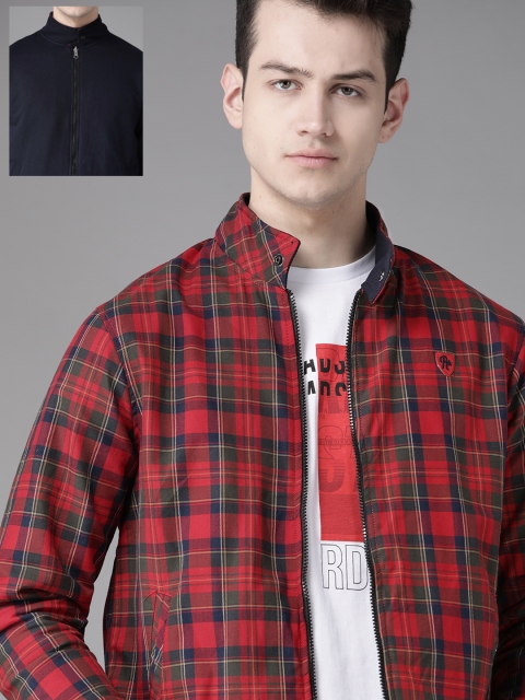 

Roadster Men Red & Black Checked Reversible Bomber Jacket