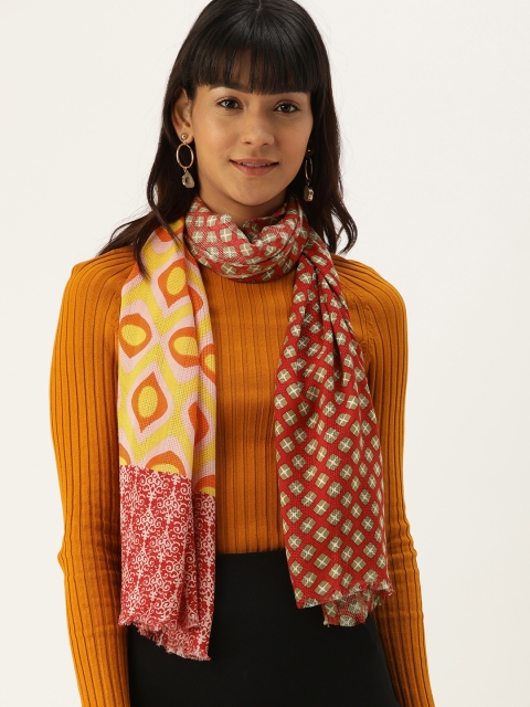 

DressBerry Women Yellow & Maroon Printed Scarf
