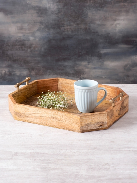 

nestroots Beige Mango Wood Serving Tray with Brass Handle