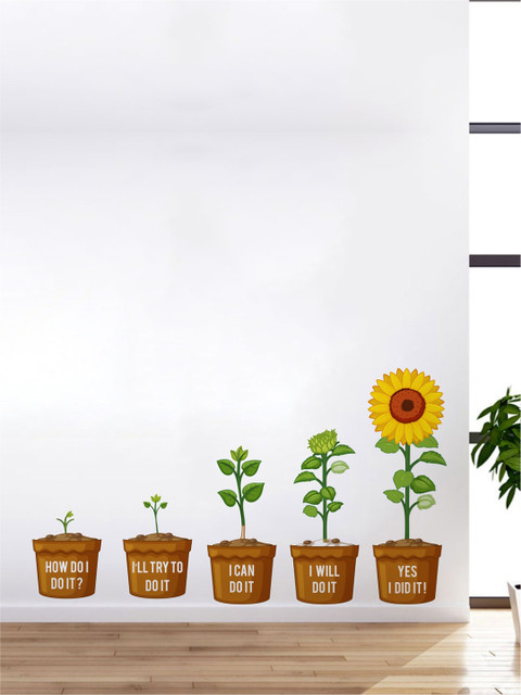 

rawpockets Multicolored Motivation Quotes With Planter PVC Vinyl Wall Stickers, Multi