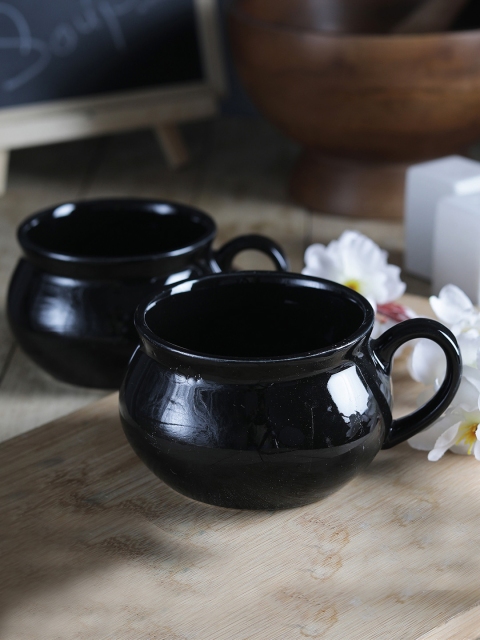 

CDI Set Of 2 Black Solid Ceramic Soup Mugs