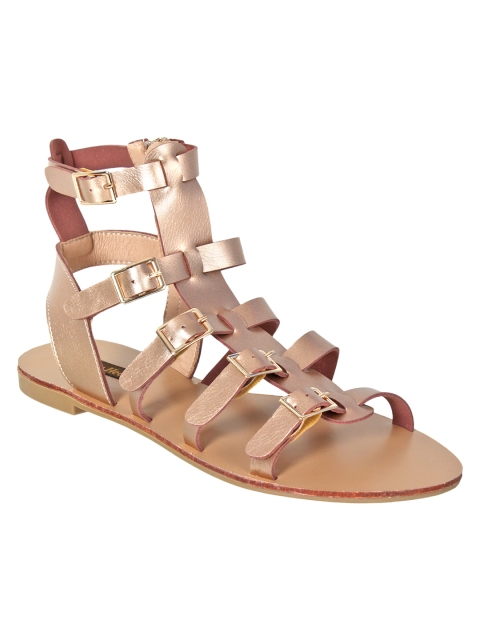 

Flat n Heels Women Rose Gold-Toned Solid Mid-Top Gladiators