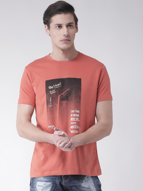 

Club York Men Rust Printed Round Neck T-shirt