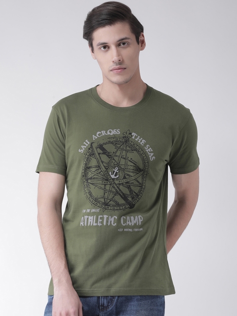 

Club York Men Olive Green Printed Round Neck T-shirt