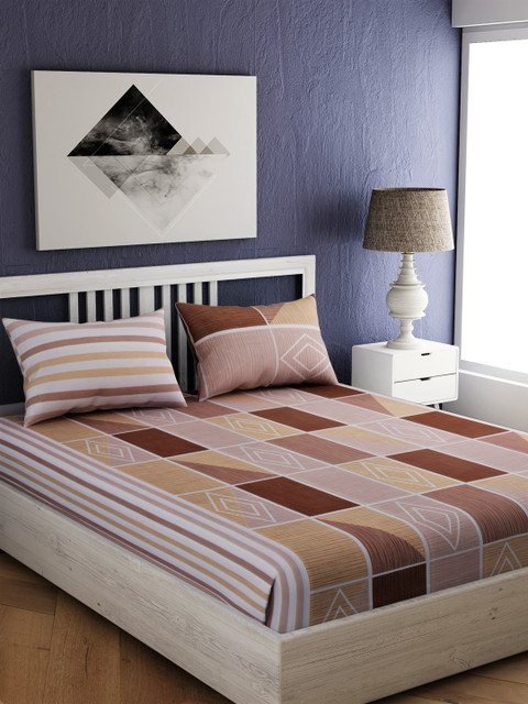 

EverHOME Multicoloured Geometric 144 TC Cotton 1 Queen Bedsheet with 2 Pillow Covers, Multi
