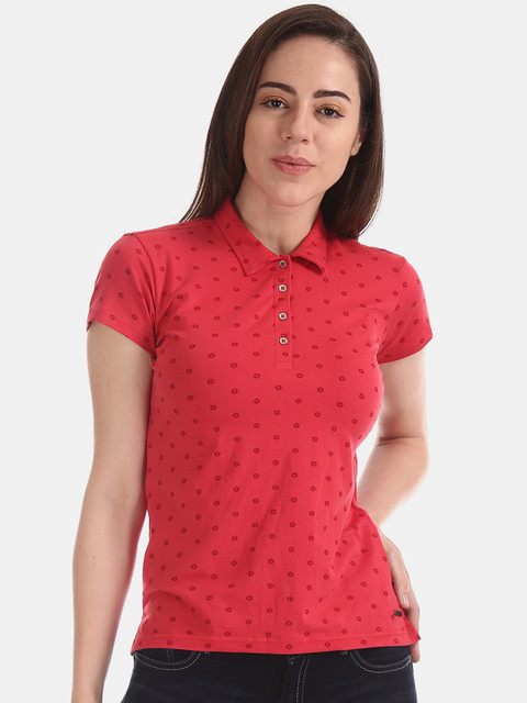 

Flying Machine Women Red Printed Polo Collar T-shirt