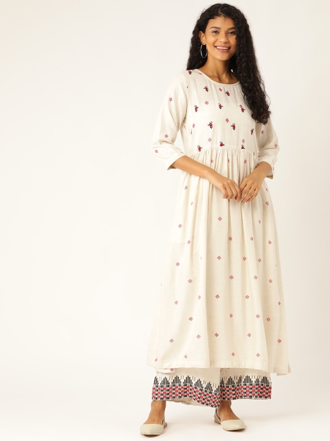 

Sangria Women Off-White & Red Printed Kurta with Palazzos