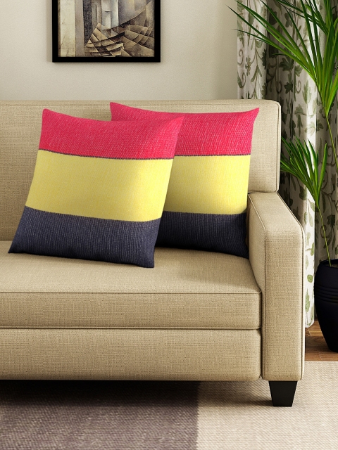 

NEUDIS Yellow & Red Set of 2 Colourblocked Square Cushion Covers