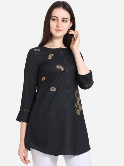 

Kvsfab Women Black & Brown Embroidered A-Line Kurti