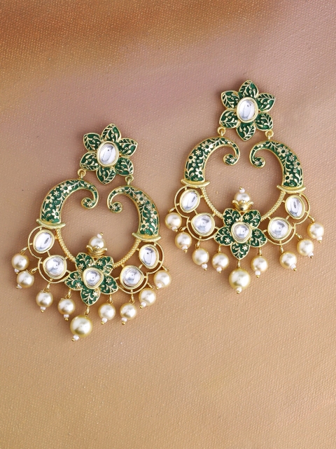 

Imittire Green & Gold-Toned Floral Drop Earrings