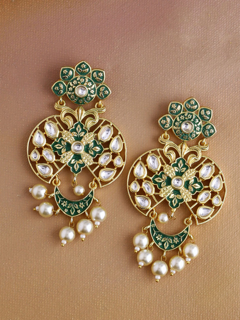 

Imittire Green & Gold-Plated Floral Drop Earrings