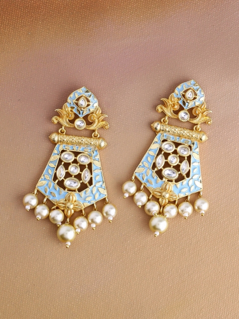 

Imittire Turquoise Blue & Gold-Toned Floral Drop Earrings