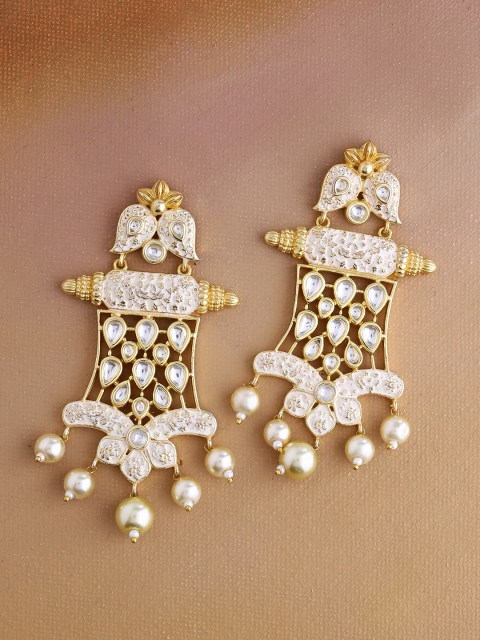 

Imittire White & Gold-Toned Floral Drop Earrings