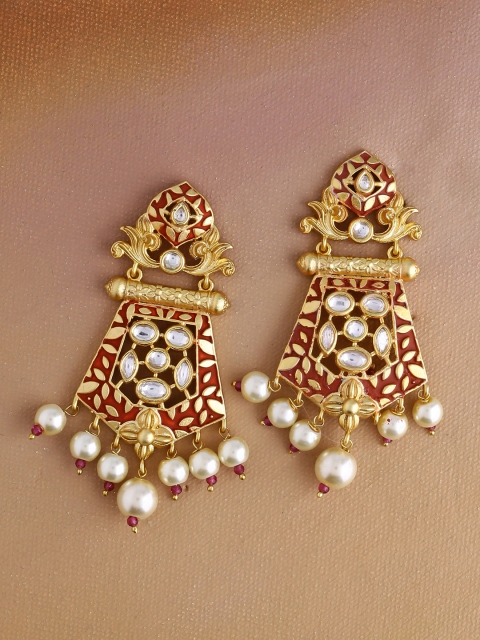 

Imittire Red & Gold-Toned Floral Drop Earrings