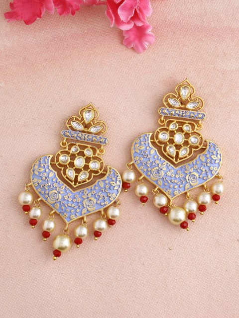 

Imittire Lavender & Gold-Toned Floral Drop Earrings
