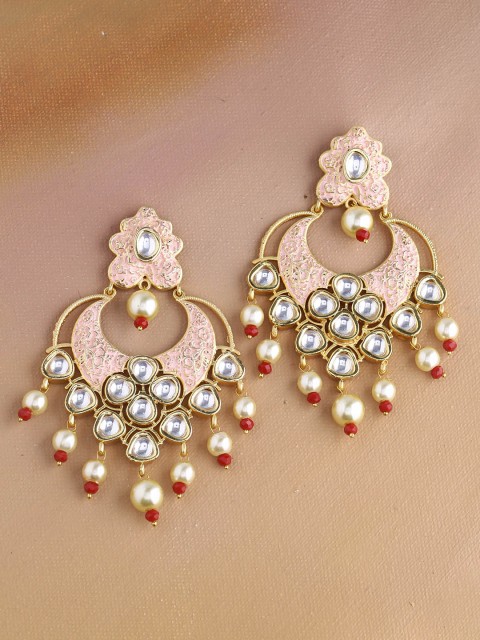 

Imittire Pink & Gold-Plated Floral Drop Earrings
