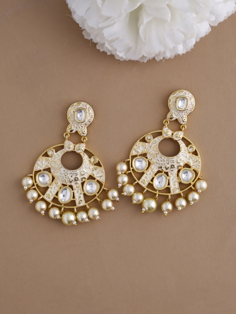 

Imittire White & Gold-Toned Circular Drop Earrings