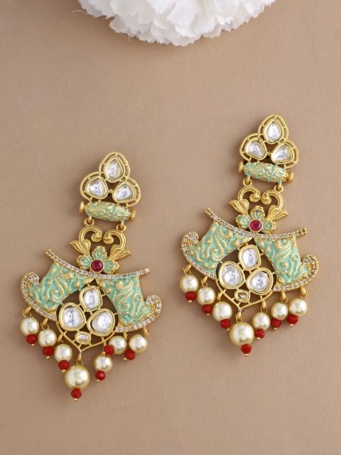 

Imittire Sea Green & Gold-Toned Classic Drop Earrings