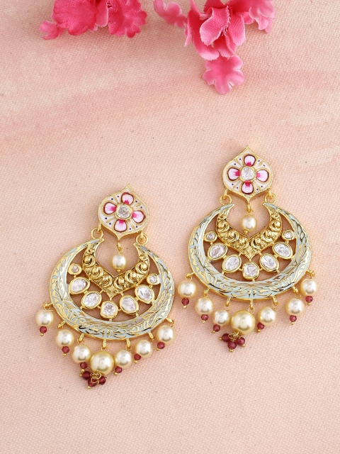 

Imittire White & Gold-Toned Crescent Shaped Drop Earrings